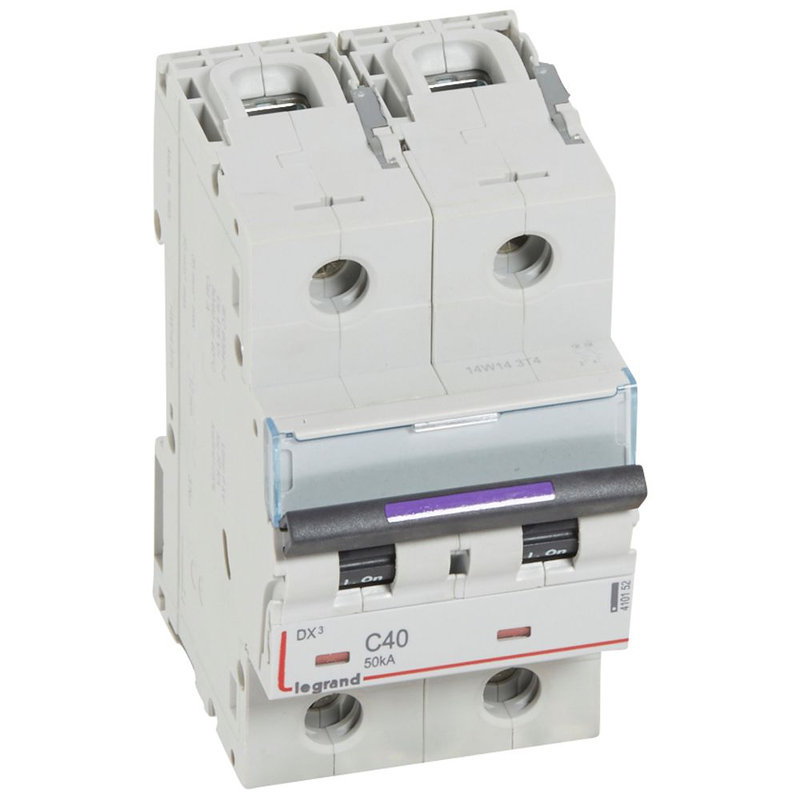 Legrand 410152 - Disjoncteur DX³ 50kA arrivée haute/départ bas vis 2P 40A - courbe C - 3 mod