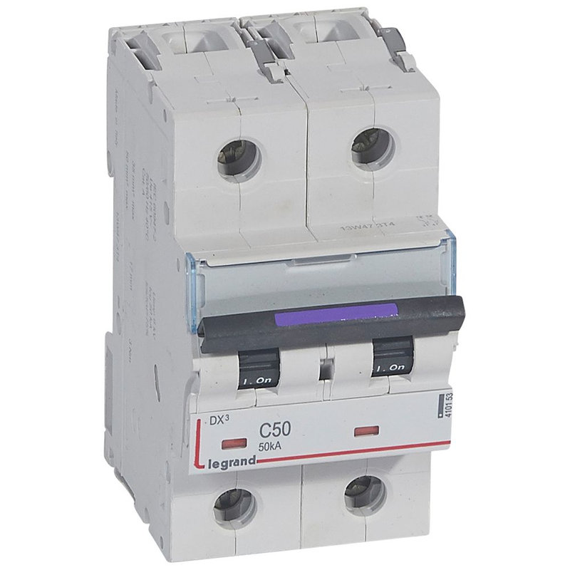 Legrand 410153 - Disjoncteur DX³ 50kA arrivée haute/départ bas vis 2P 50A - courbe C - 3 mod