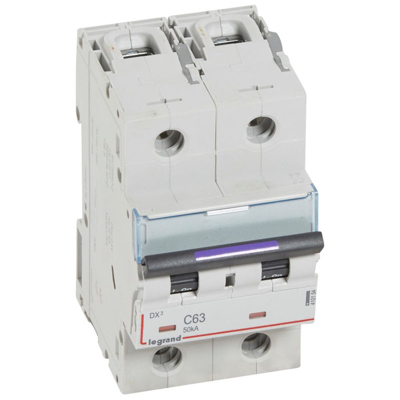 Legrand 410154 - Disjoncteur DX³ 50kA arrivée haute/départ bas vis 2P 63A - courbe C - 3 mod