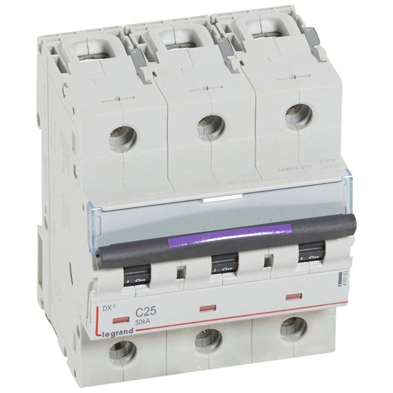 Legrand 410163 - Disjoncteur DX³ 50kA arrivée haute/départ bas vis 3P 25A - courbe C - 4,5 mod
