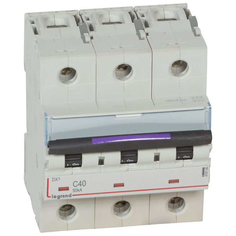 Legrand 410165 - Disjoncteur DX³ 50kA arrivée haute/départ bas vis 3P 40A - courbe C - 4,5 mod