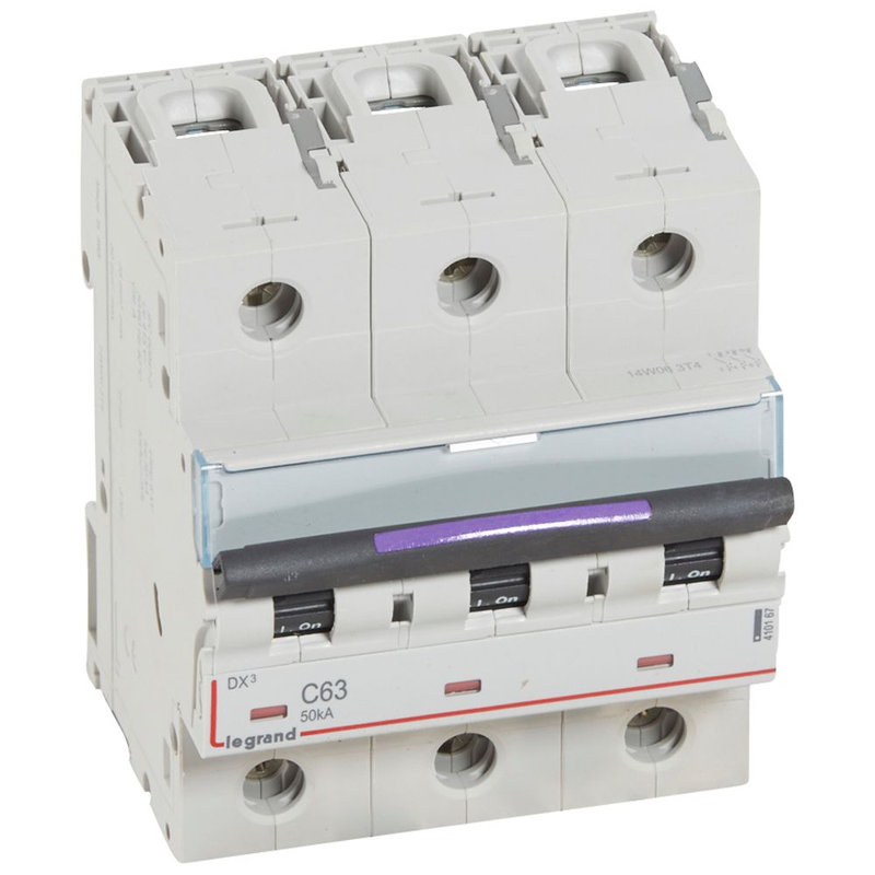 Legrand 410167 - Disjoncteur DX³ 50kA arrivée haute/départ bas vis 3P 63A - courbe C - 4,5 mod