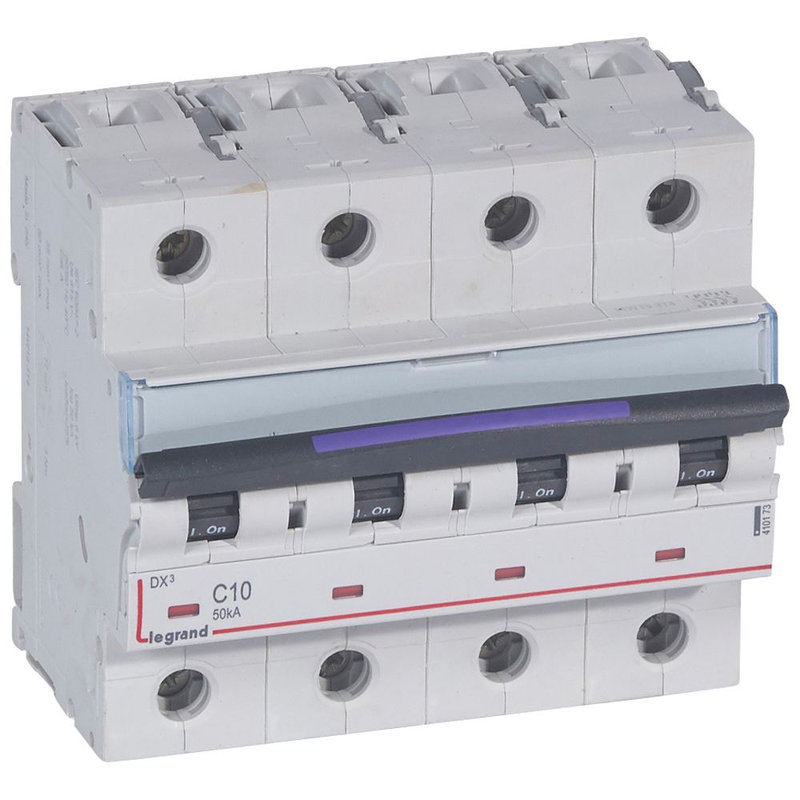 Legrand 410173 - Disj. DX³ 50kA arrivée haute, départ bas à vis 4P 400V~ - 10A courbe C 6 modules