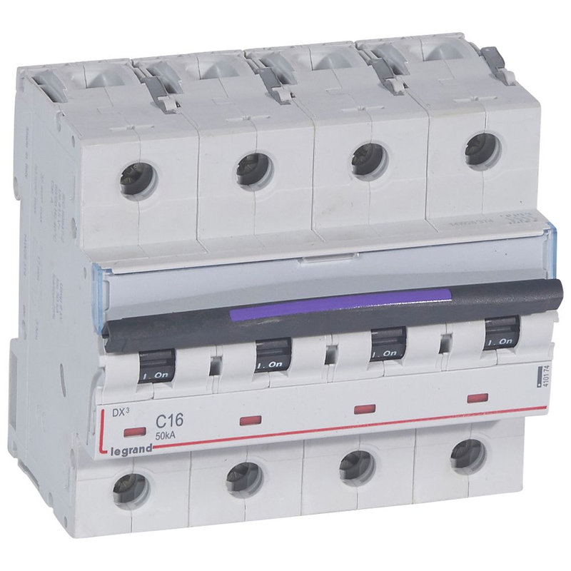 Legrand 410174 - Disj. DX³ 50kA arrivée haute, départ bas à vis 4P 400V~ - 16A courbe C 6 modules