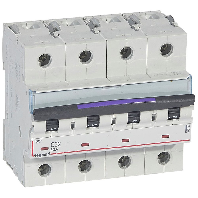 Legrand 410177 - Disj. DX³ 50kA arrivée haute, départ bas à vis 4P 400V~ - 32A courbe C 6 modules