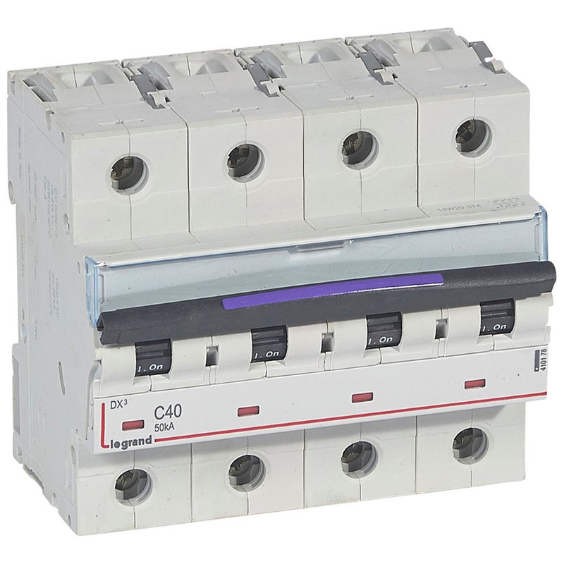 Legrand 410178 - Disj. DX³ 50kA arrivée haute, départ bas à vis 4P 400V~ - 40A courbe C 6 modules