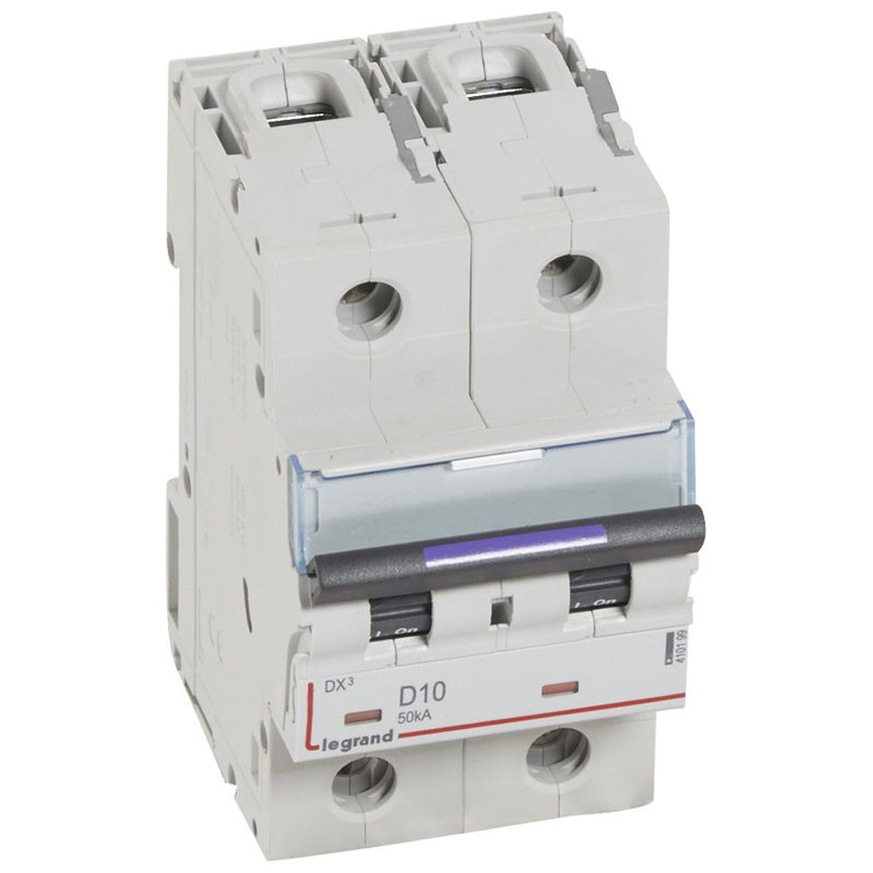 Legrand 410199 - Disjoncteur DX³ 50kA arrivée haute/départ bas vis 2P 10A - courbe D - 3 mod