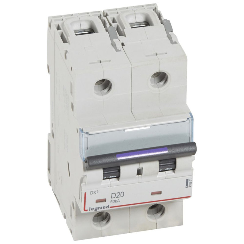 Legrand 410201 - Disjoncteur DX³ 50kA arrivée haute/départ bas vis 2P 20A - courbe D - 3 mod