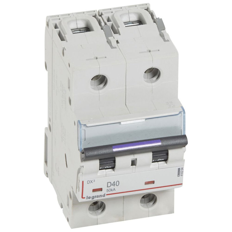 Legrand 410204 - Disjoncteur DX³ 50kA arrivée haute/départ bas vis 2P 40A - courbe D - 3 mod