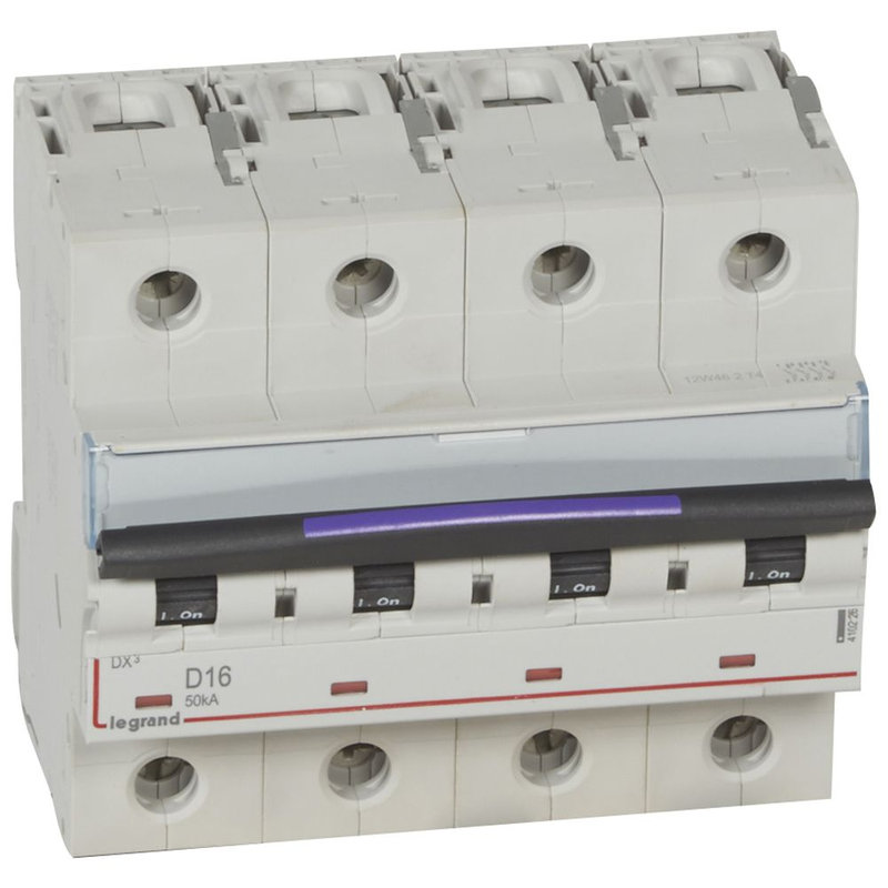 Legrand 410226 - Disjoncteur DX³ 50kA arrivée haute/départ bas vis 4P 16A - courbe D - 6 mod