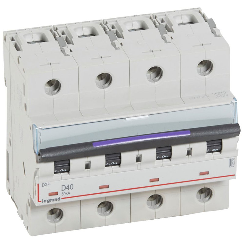 Legrand 410230 - Disjoncteur DX³ 50kA arrivée haute/départ bas vis 4P 40A - courbe D - 6 mod