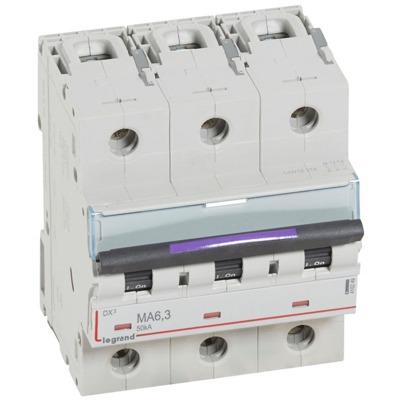 Legrand 410249 - Disjoncteur magnétique seul DX³-M - vis/vis - 3P 400V~ - 6,3A - 50KA - 4,5 mod