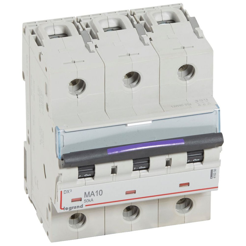 Legrand 410250 - Disjoncteur magnétique seul DX³-M - vis/vis - 3P - 400V~ - 10A - 50KA - 4,5 mod