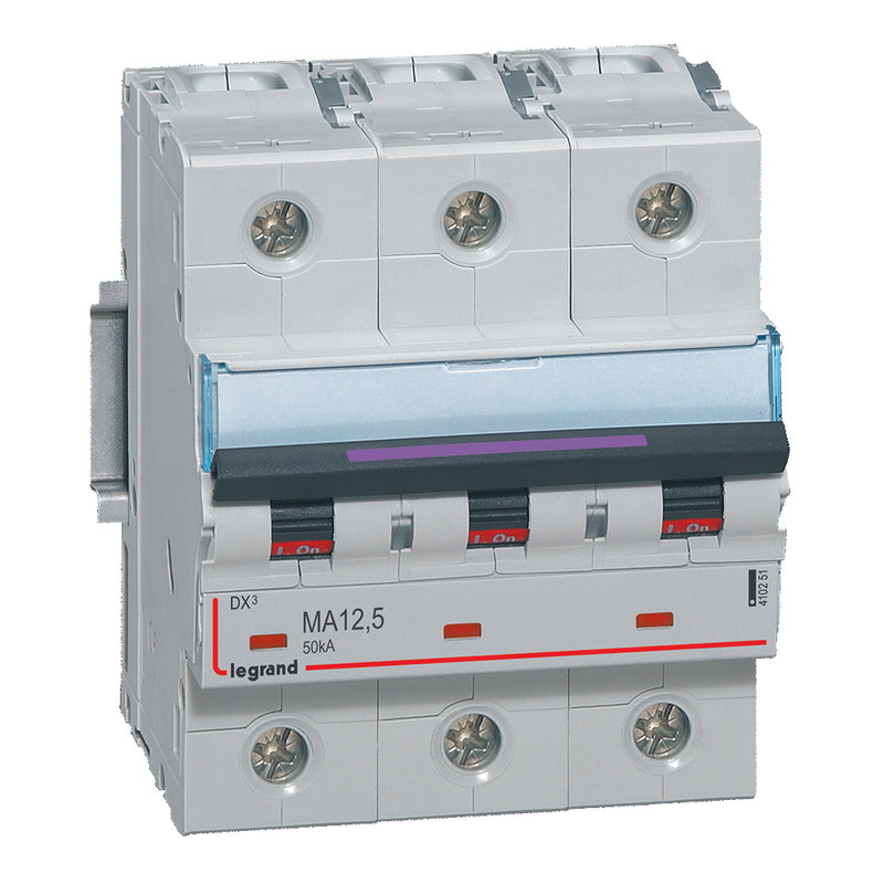 Legrand 410251 - Disjoncteur magnétique seul DX³-M - vis/vis - 3P 400V~ - 12,5A - 50KA - 4,5 mod