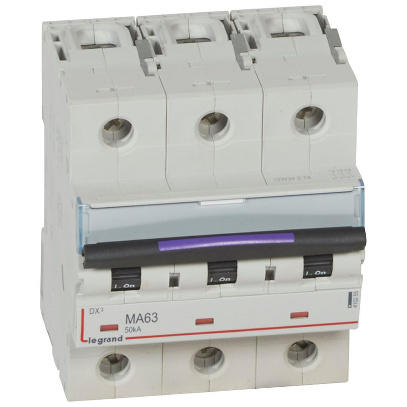 Legrand 410255 - Disjoncteur magnétique seul DX³-M - vis/vis - 3P - 400V~ - 63A - 50KA - 4,5 mod