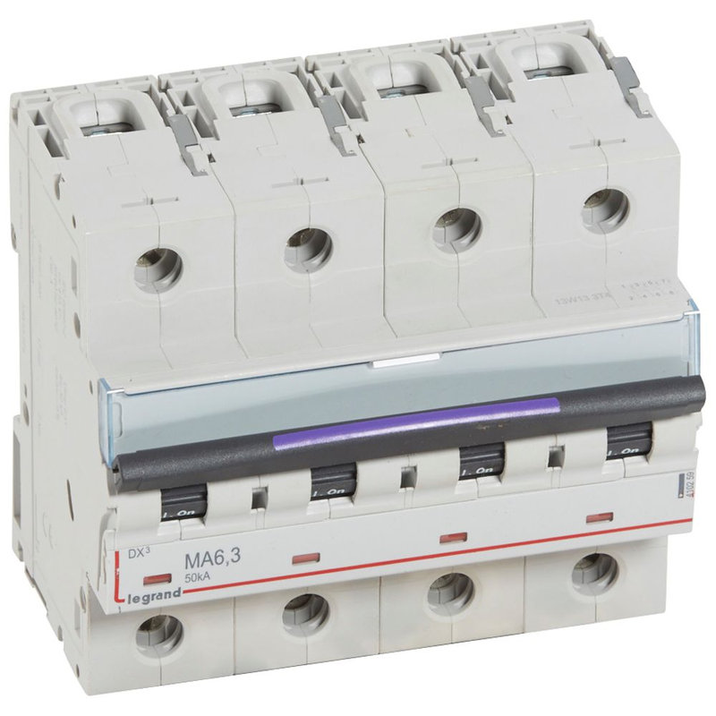 Legrand 410259 - Disjoncteur magnétique seul DX³-M - vis/vis - 4P 400V~ - 6,3A - 50KA - 6 modules