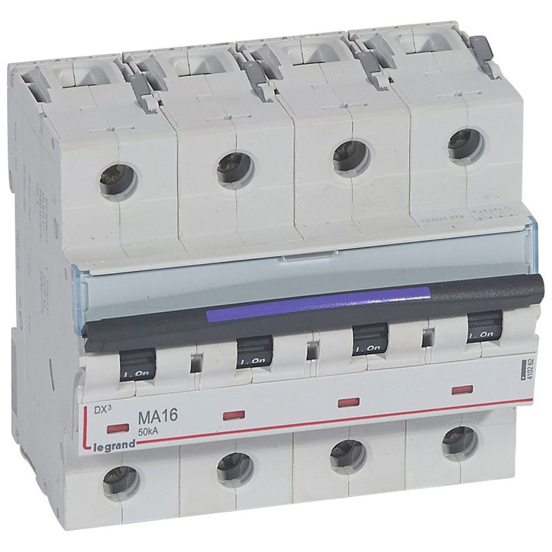 Legrand 410262 - Disjoncteur magnétique seul DX³-M - vis/vis - 4P - 400V~ - 16A - 50KA - 6 mod
