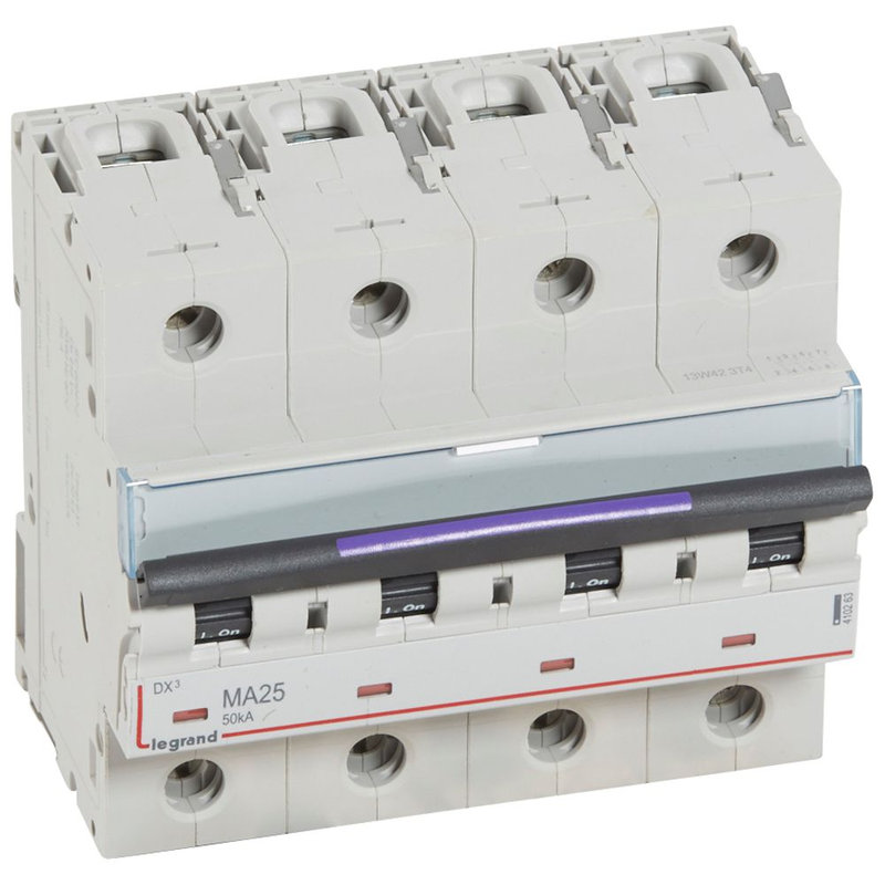 Legrand 410263 - Disjoncteur magnétique seul DX³-M - vis/vis - 4P - 400V~ - 25A - 50KA - 6 mod