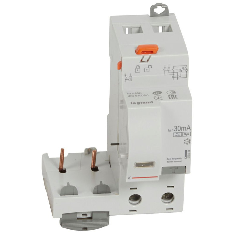 Legrand 410434 - Bloc diff adaptable à vis DX³ pour disj 1 mod/pôle 2P 230 à 400V~ 40A typeF 30mA