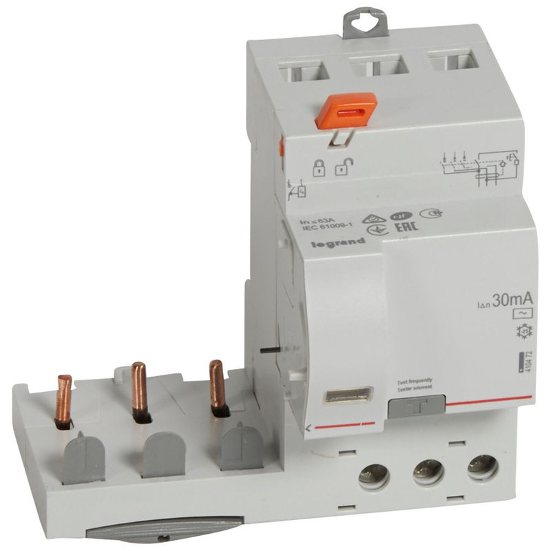 Legrand 410472 - Bloc diff adaptable à vis DX³ pour disj 1 module/pôle 3P 63A typeAC 30mA