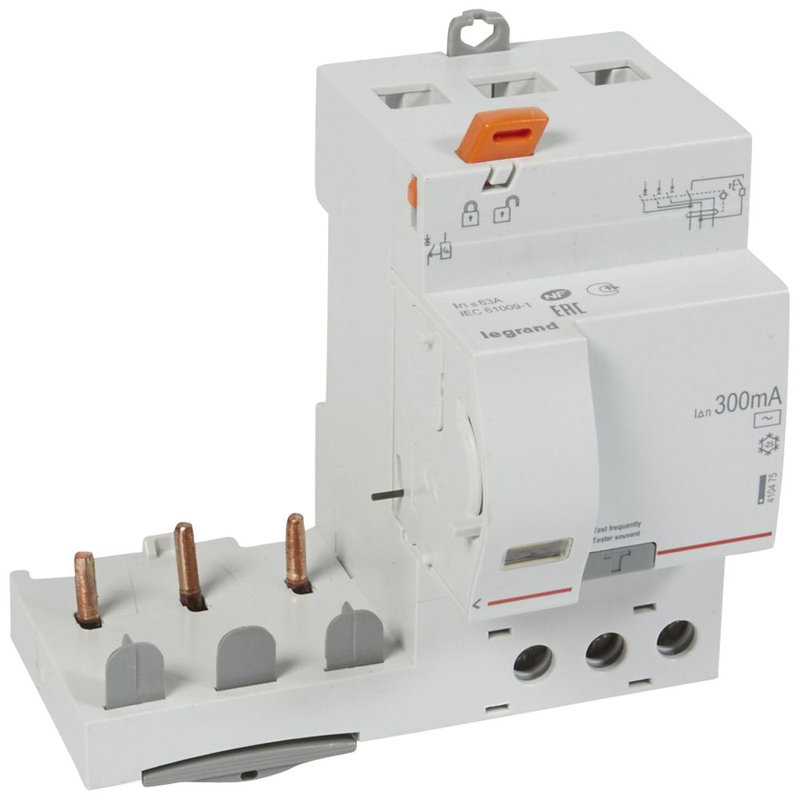 Legrand 410475 - Bloc diff adaptable vis DX³ pour disj 1 mod/pôle -3P 230-400V~ 63A typeAC 300mA