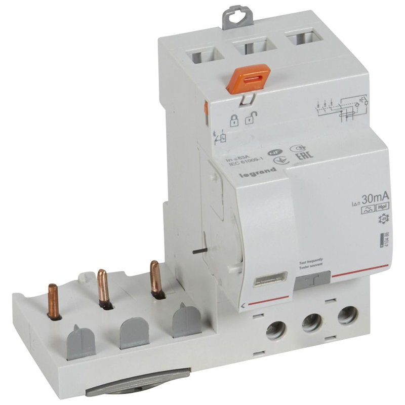 Legrand 410486 - Bloc diff adaptable à vis DX³ - disj. 1 module par pôle -3P 400V~ 63A typeF 30mA