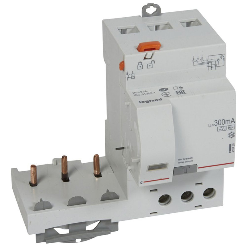 Legrand 410489 - Bloc diff adaptable à vis DX³ disj. 1 module/pôle -3P 400V~ -63A -typeF 300mA
