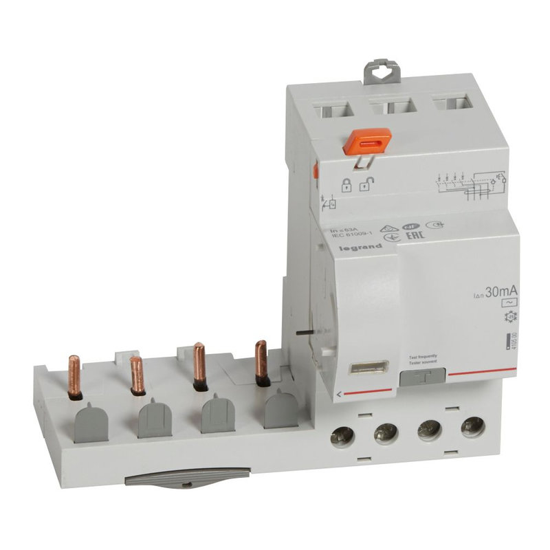 Legrand 410500 - Bloc diff adaptable à vis DX³ pour disj 1 module/pôle 4P 63A typeAC 30mA