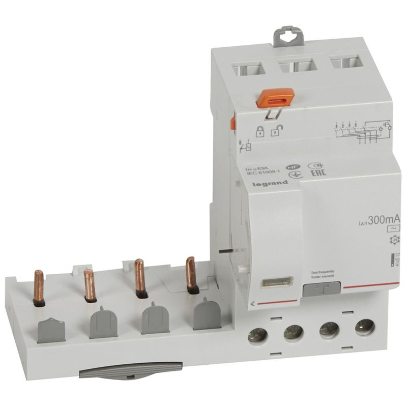Legrand 410512 - Bloc diff adaptable vis DX³ pour disj. 1 module/pôle - 4P 400V~ 63A typeAC 300mA