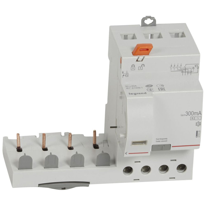 Legrand 410520 - Bloc diff adaptable vis DX³ pour disj 1 mod/pôle 4P 400V~ 40A typeAC 300mA sél