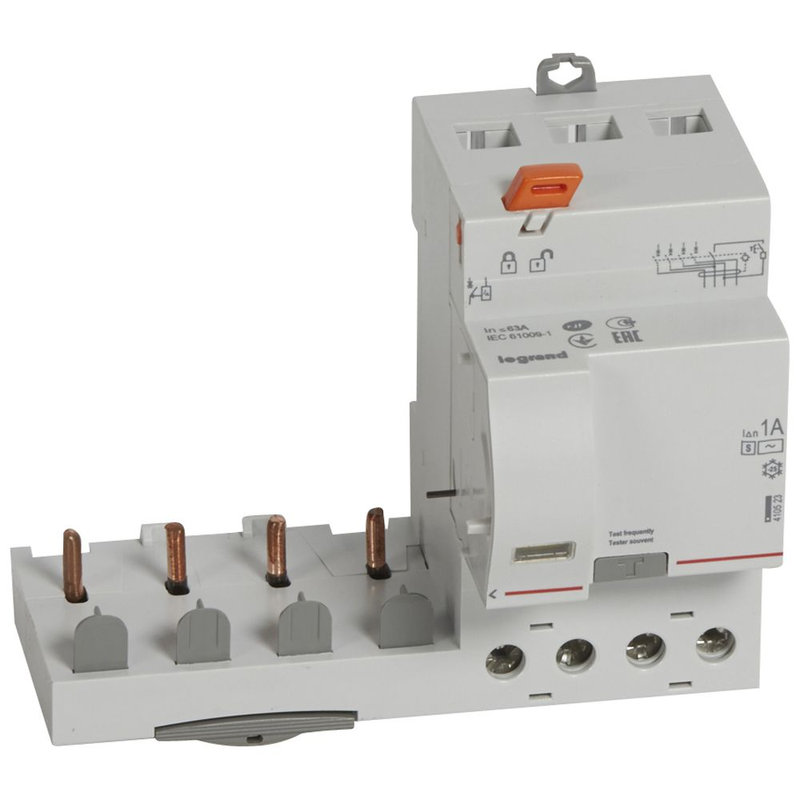 Legrand 410523 - Bloc diff adaptable à vis DX³ pour disj 1 module/pôle 4P 63A typeAC 1000mAsélect