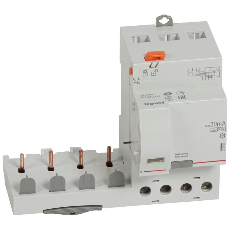 Legrand 410533 - Bloc diff adaptable à vis DX³ pour disj. 1 module/pôle -4P 400V~ 40A typeF 30mA
