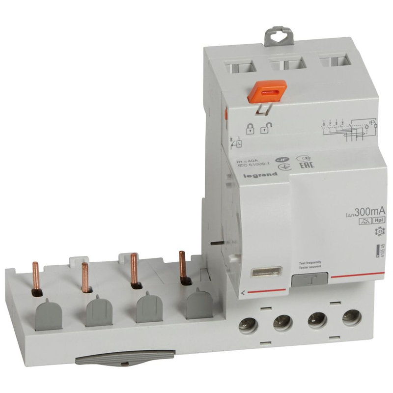 Legrand 410545 - Bloc diff adaptable à vis DX³ pour disj 1 module/pôle 4P 400V~ 40A typeF 300mA