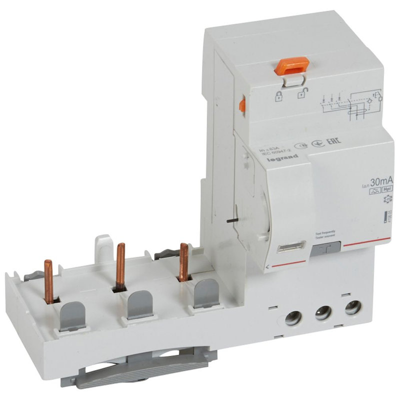Legrand 410605 - Bloc diff adaptable à vis DX³ pour disj. 1,5 mod/pôle -3P 63A -typeF 30mA