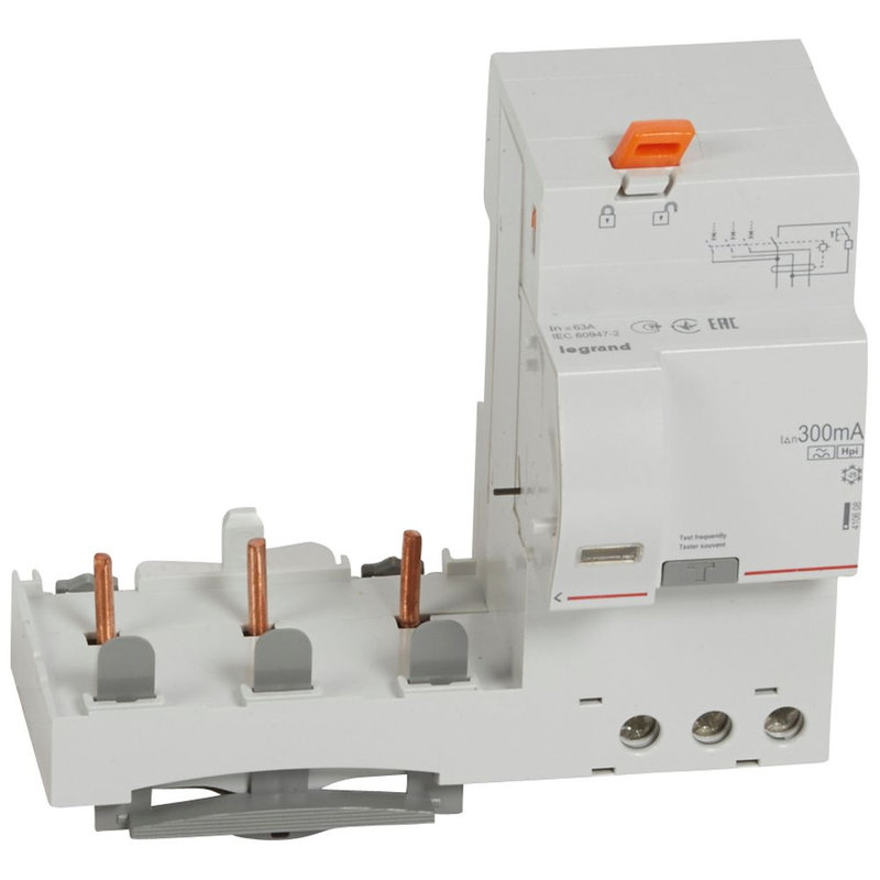 Legrand 410608 - Bloc diff adaptable à vis DX³ pour disj. 1,5 mod/pôle 3P 400V~ 63A typeF 300mA