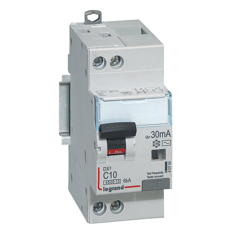 Legrand 410704 - Disjoncteur diff DX³ 4500 - vis/vis -U+N 230V~ 10A - typeAC -30mA -courbe C - 2M