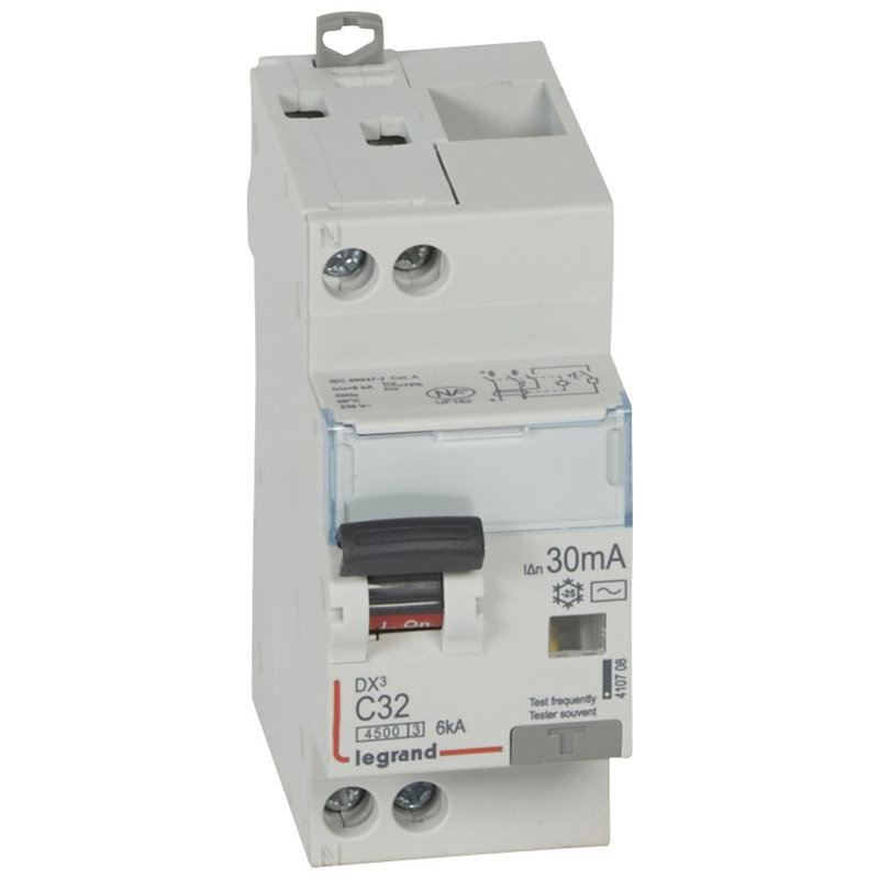 Legrand 410708 - Disjoncteur diff DX³ 4500 - vis/vis -U+N 230V~ 32A - typeAC -30mA -courbe C - 2M