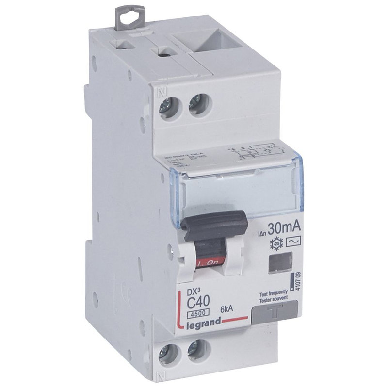 Legrand 410709 - Disjoncteur diff DX³ 4500 - vis/vis -U+N 230V~ 40A - typeAC -30mA -courbe C - 2M