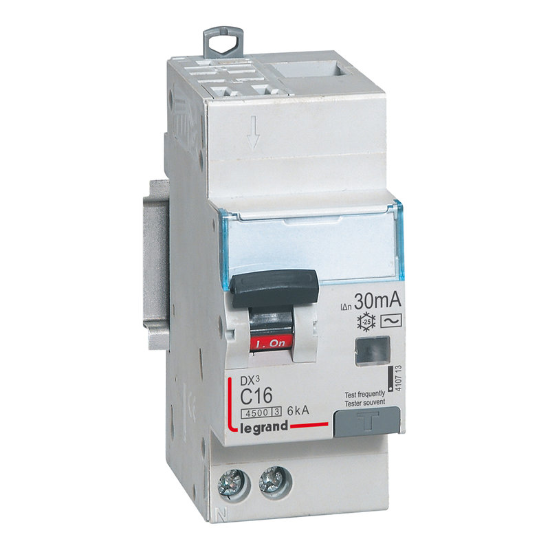 Legrand 410713 - Disjoncteur diff DX³ 4500 -auto/vis -U+N 230V~ 16A - typeAC - 30mA -courbe C -2M