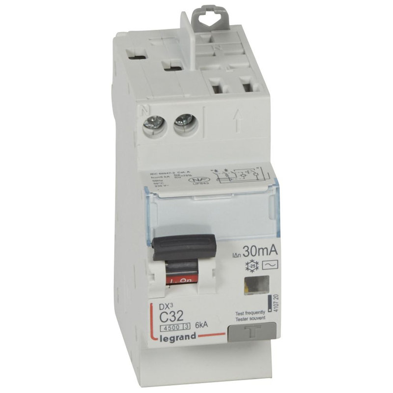Legrand 410720 - Disjoncteur diff DX³ 4500 - vis/auto -U+N 230V~ 32A -typeAC - 30mA -courbe C -2M