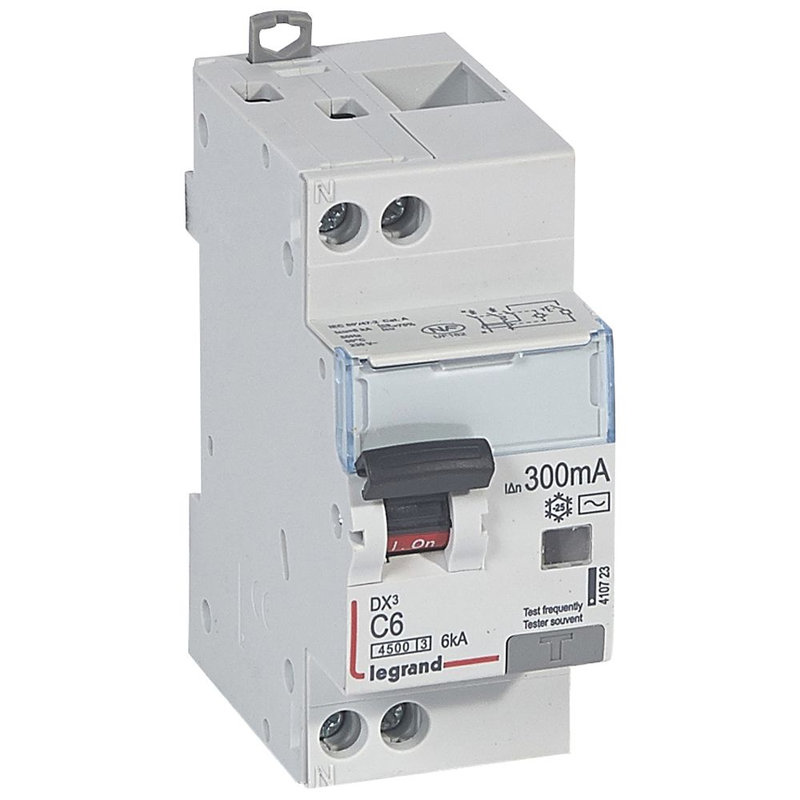 Legrand 410723 - Disjoncteur diff DX³ 4500 - vis/vis -U+N 230V~ 6A - typeAC -300mA -courbe C - 2M