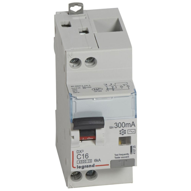 Legrand 410725 - Disjoncteur diff DX³ 4500 - vis/vis -U+N 230V~ 16A -typeAC -300mA -courbe C - 2M