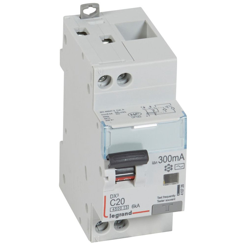 Legrand 410726 - Disjoncteur diff DX³ 4500 - vis/vis -U+N 230V~ 20A -typeAC -300mA -courbe C - 2M