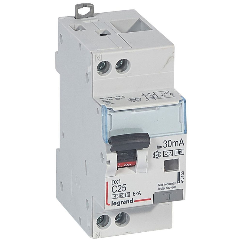 Legrand 410755 - Disjoncteur diff DX³ 4500 -vis/vis- U+N 230V~ 25A- typeF-30mA -courbe C - 2M