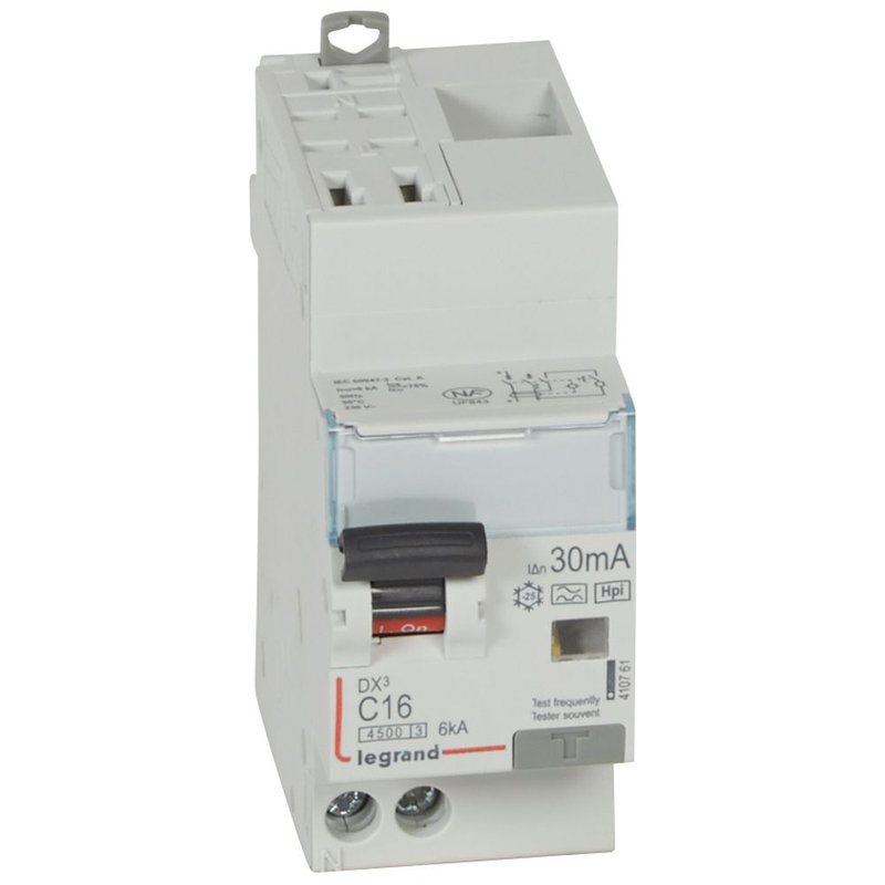 Legrand 410761 - Disjoncteur diff DX³ 4500 -auto/vis- U+N 230V~ 16A- typeF-30mA -courbe C - 2M