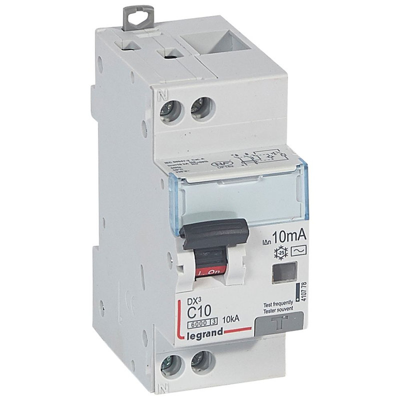 Legrand 410778 - disj. diff monobloc DX³6000 10kA arrivée haute/départ bas à vis 10A typeAC 10mA