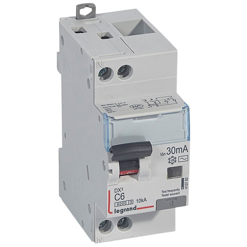 Legrand 410783 - Disj. diff monobloc DX³6000 10kA arrivée haut/départ bas vis U+N 6A typeAC 30mA