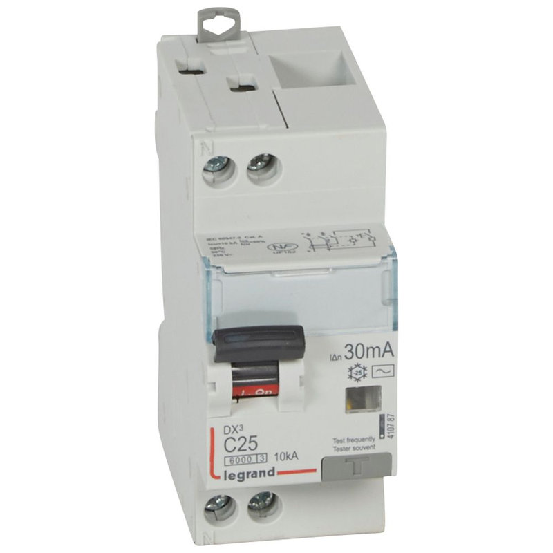 Legrand 410787 - Disj. diff monobloc DX³6000 10kA arrivée haut/départ bas vis U+N 25A typeAC 30mA