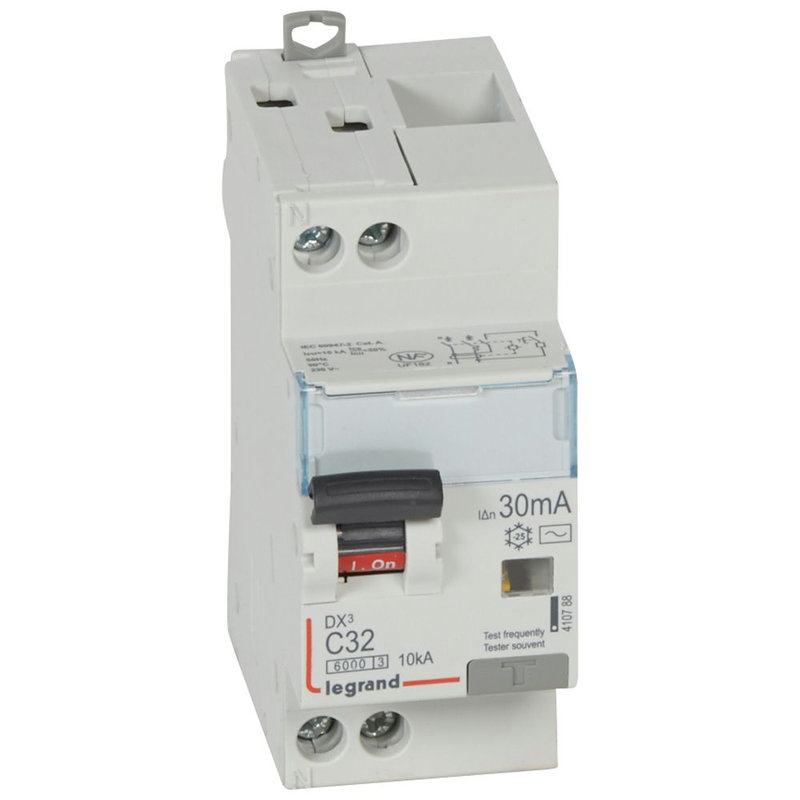 Legrand 410788 - Disj. diff monobloc DX³6000 10kA arrivée haut/départ bas vis U+N 32A typeAC 30mA