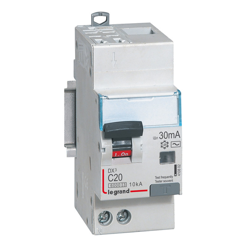 Legrand 410802 - Disjoncteur diff DX³ 6000 -auto/vis-U+N 230V~-20A-typeAC-30mA-courbe C - 2 mod